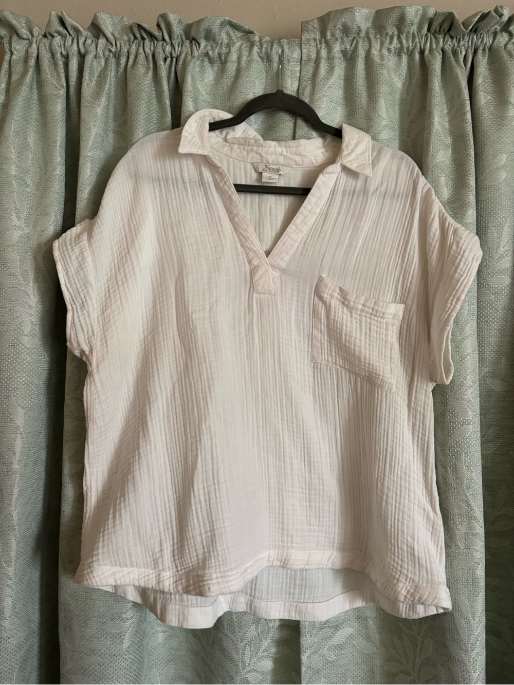 Natural Reflections Cream V-Neck Gauze Pocket Tunic